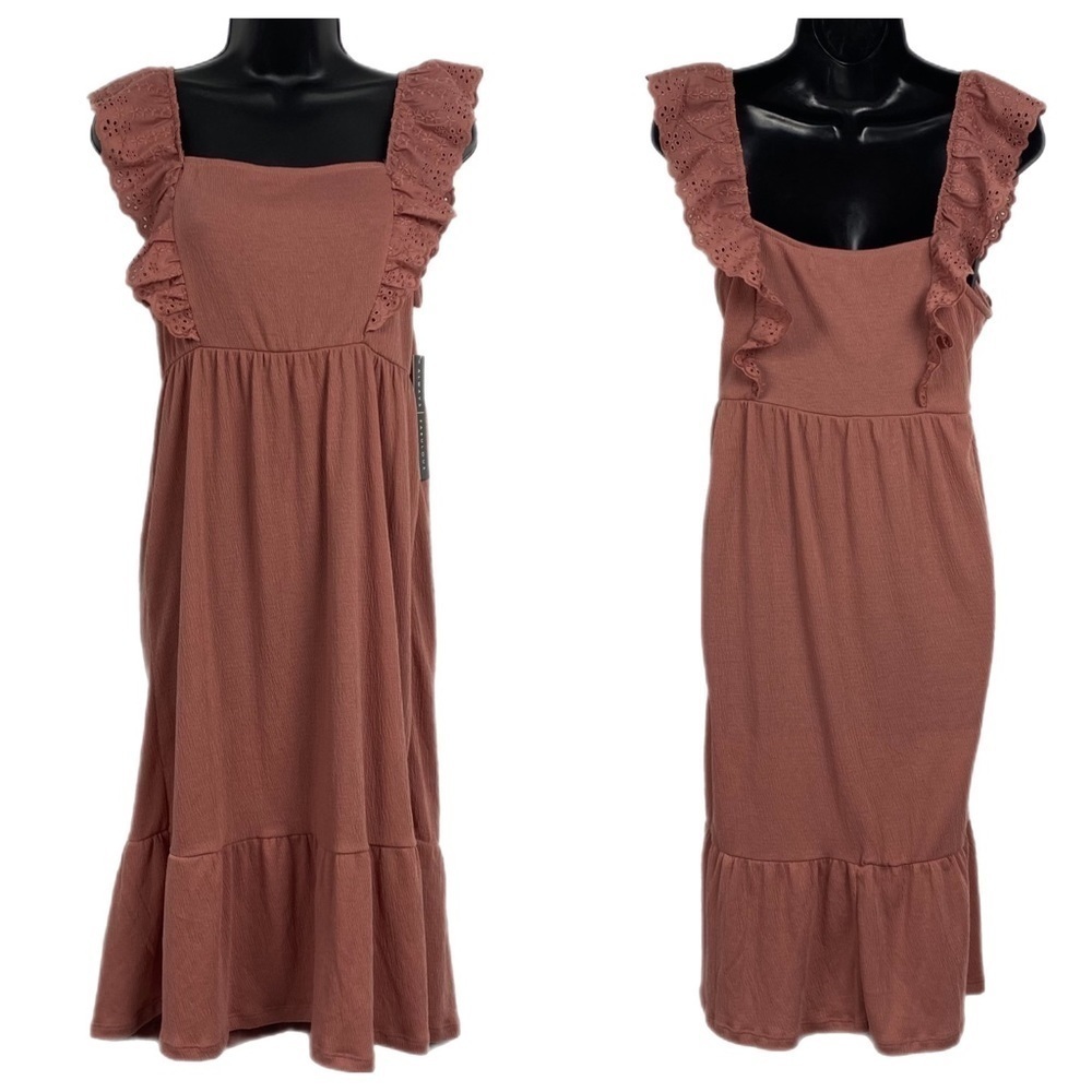 Absolutely Famous Women’s Sleeveless Ruffle Strap Midi Dress Pink Size Medium